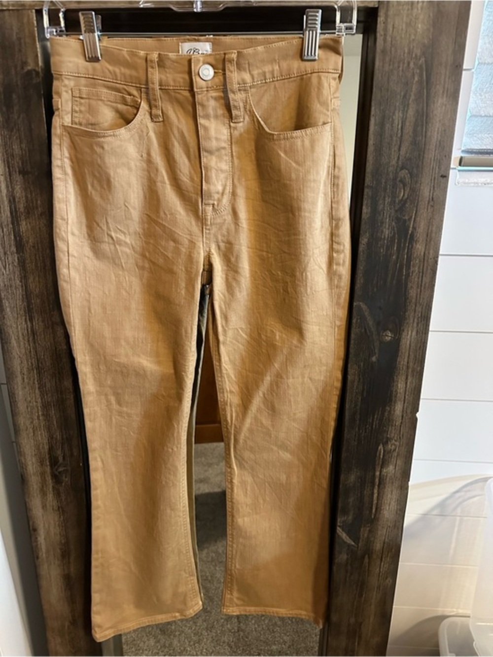 J.Crew Billie Demi Boot Crop Jeans Size 24 Tan Camel Lyocell Stretch Denim Women